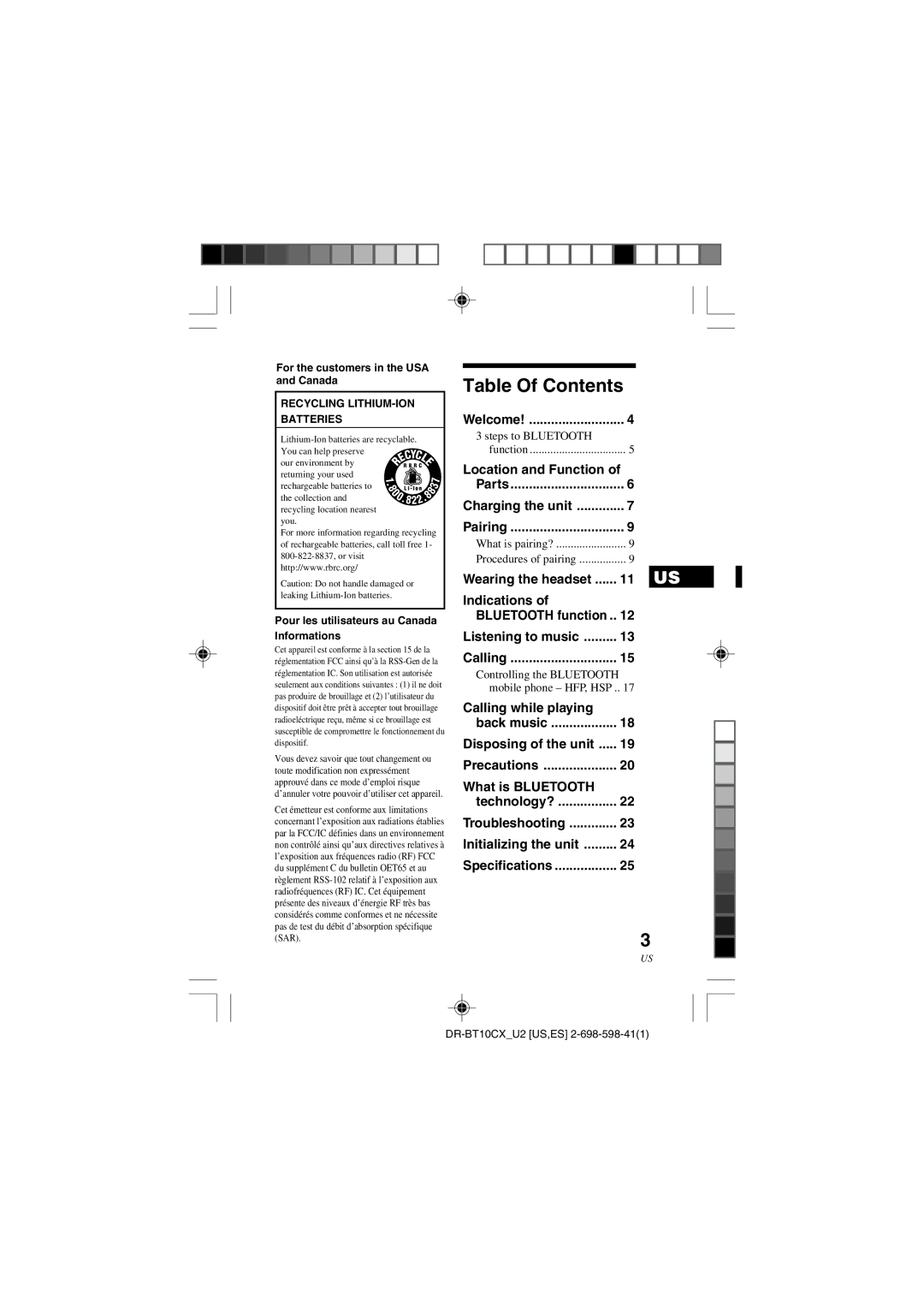 Sony DRBT10CX operating instructions Table Of Contents 