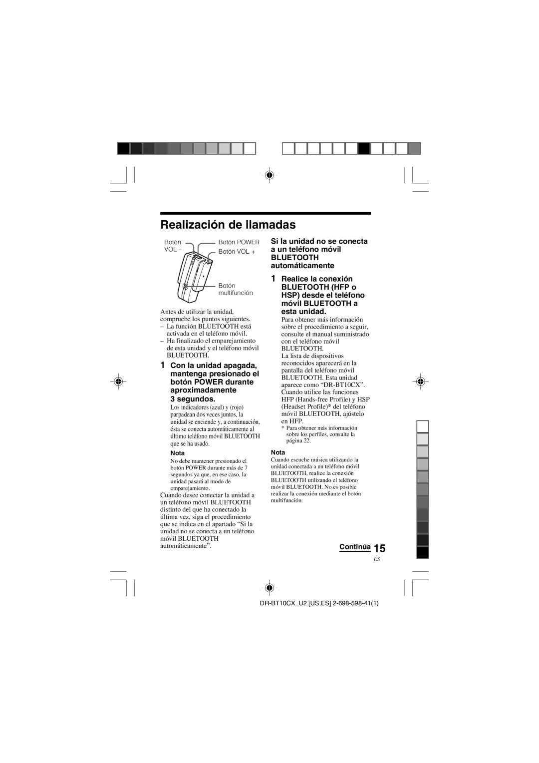 Sony DRBT10CX operating instructions Realización de llamadas 