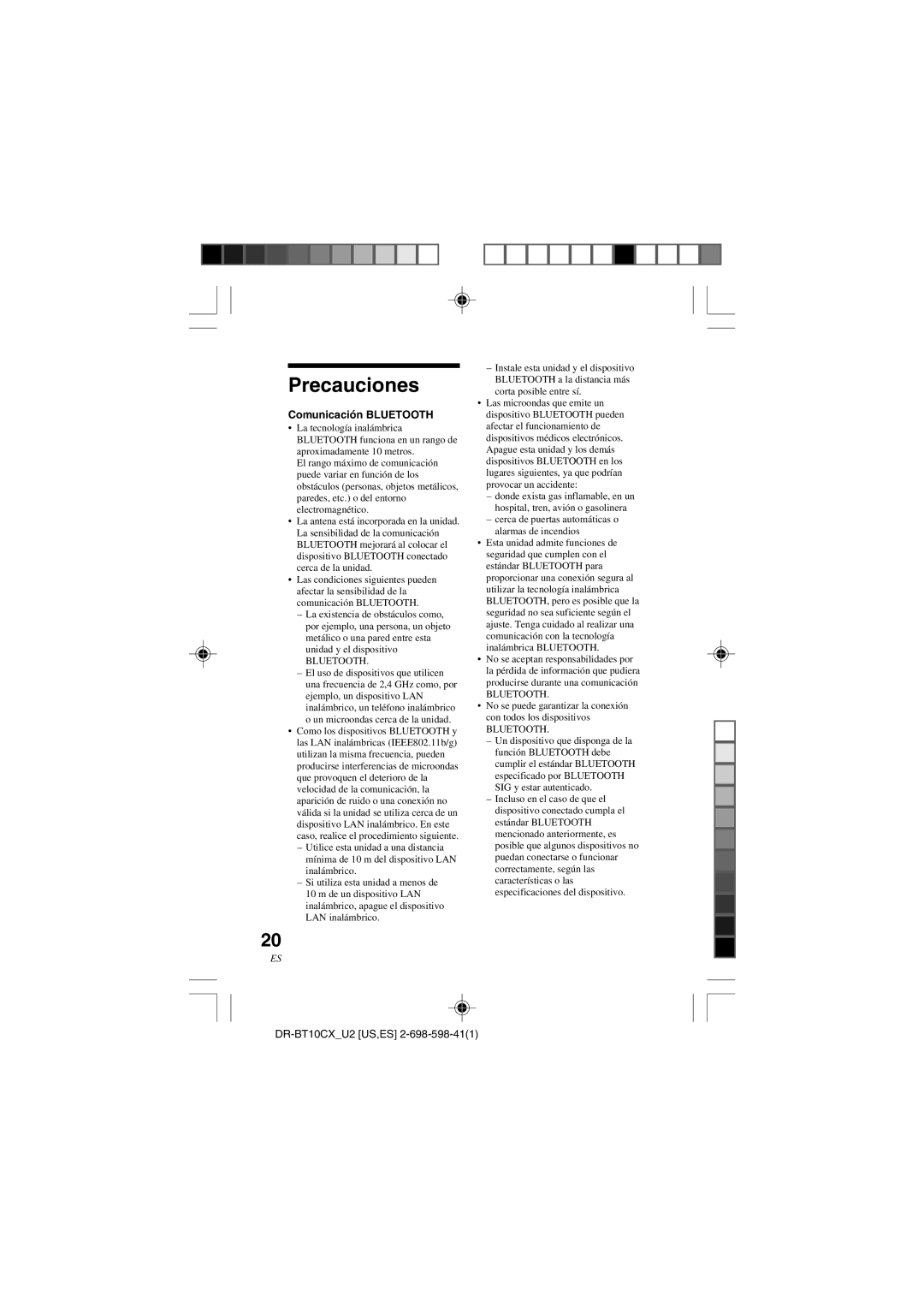 Sony DRBT10CX operating instructions Precauciones, Comunicación Bluetooth 