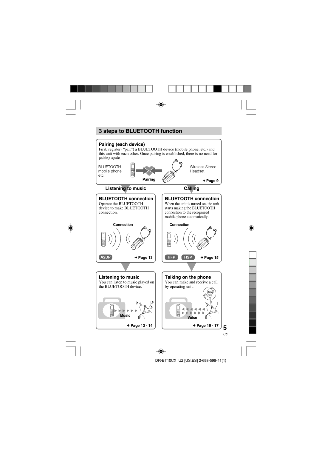 Sony DRBT10CX Steps to Bluetooth function, Pairing each device, Bluetooth connection, Talking on the phone 