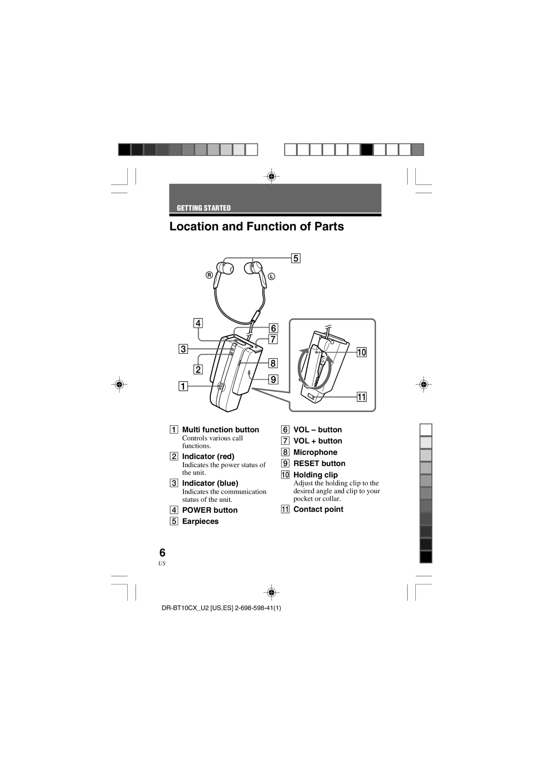 Sony DRBT10CX operating instructions Location and Function of Parts, Multi function button, Indicator red, Indicator blue 