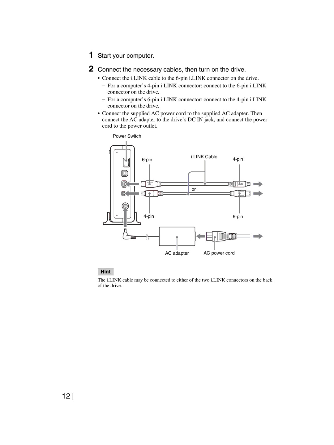 Sony DRX-820UL-T manual Power Switch Pin Link Cable 