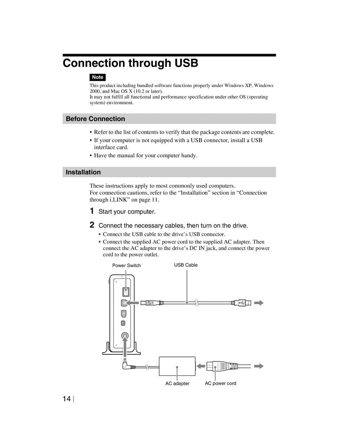 Sony DRX-820UL-T manual Connection through USB, Before Connection 