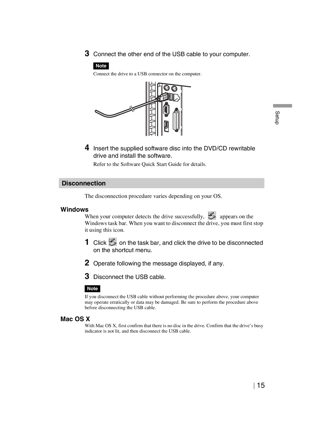 Sony DRX-820UL-T manual Connect the other end of the USB cable to your computer 