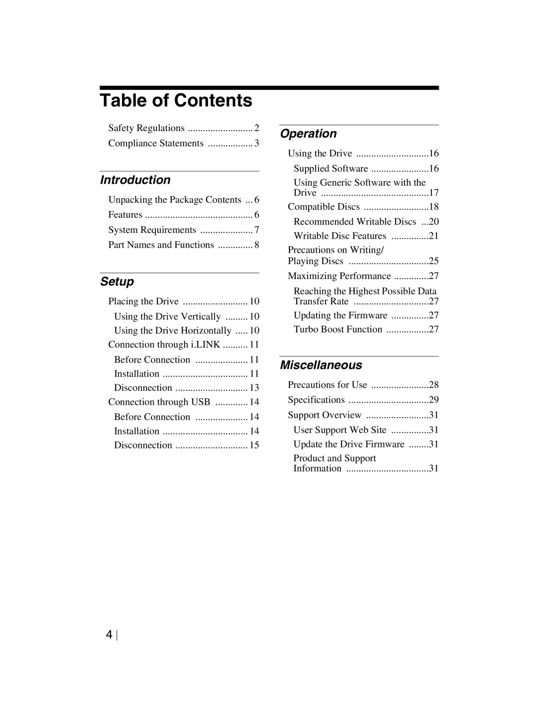 Sony DRX-820UL-T manual Table of Contents 