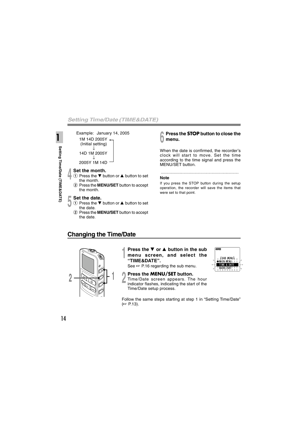 Sony DS-2 manual Changing the Time/Date, Setting Time/Date TIME&DATE 