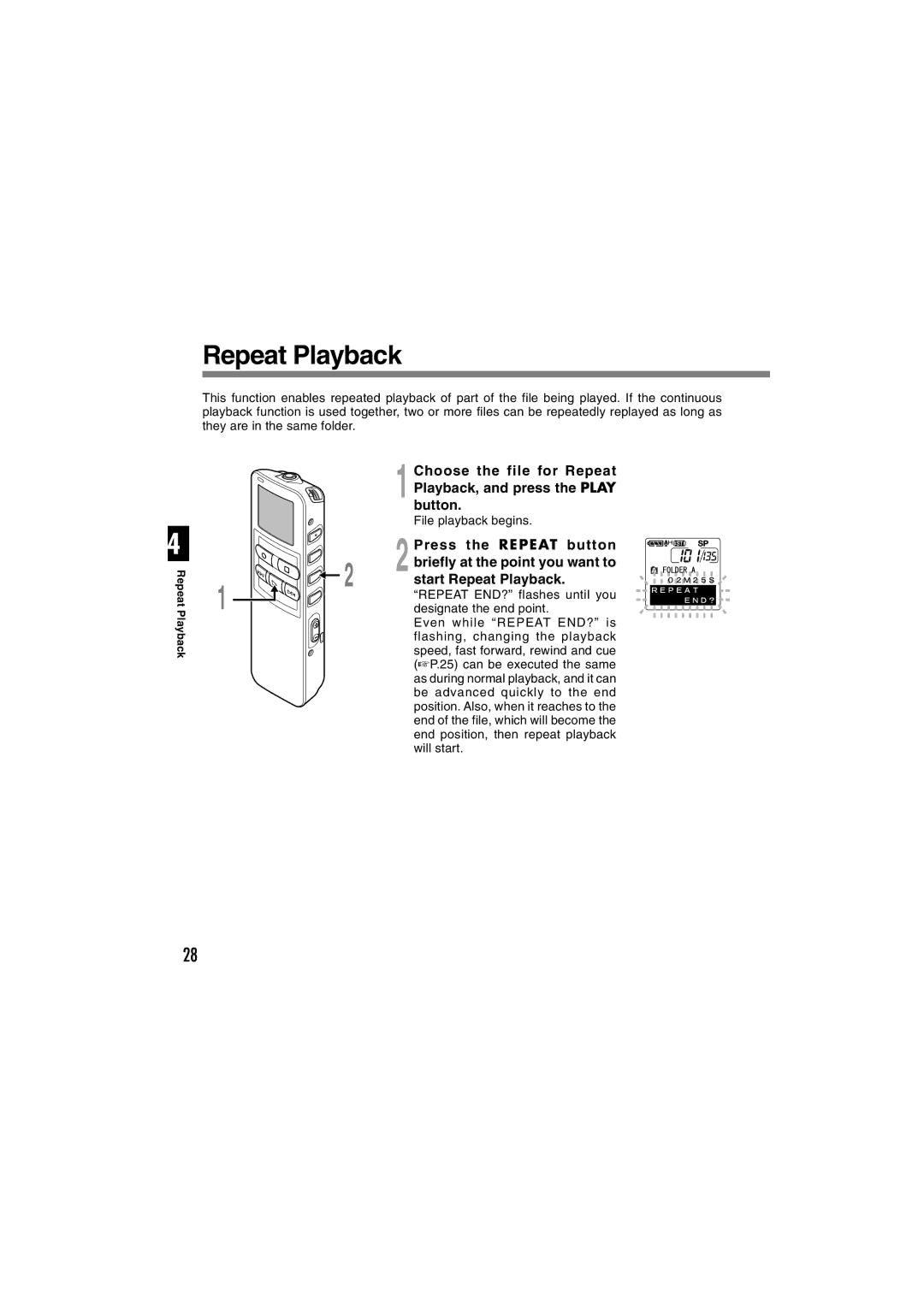 Sony DS-2 manual Repeat Playback 