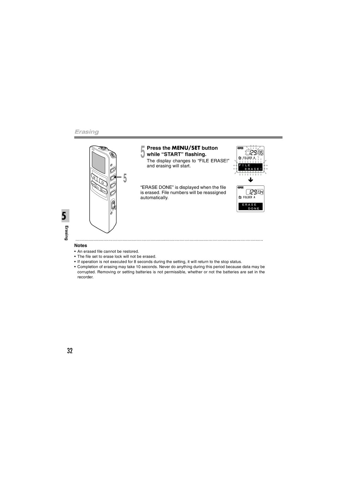 Sony DS-2 manual Erasing, While Start flashing 