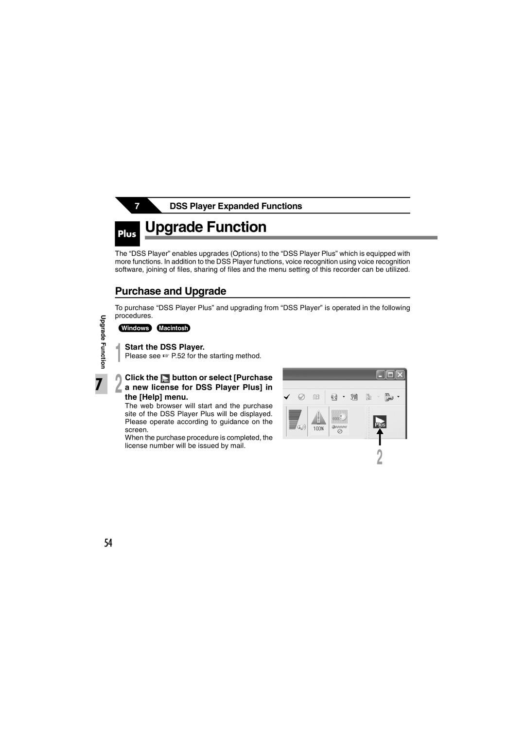 Sony DS-2 manual Plus Upgrade Function, Purchase and Upgrade, Start the DSS Player, Please see P.52 for the starting method 