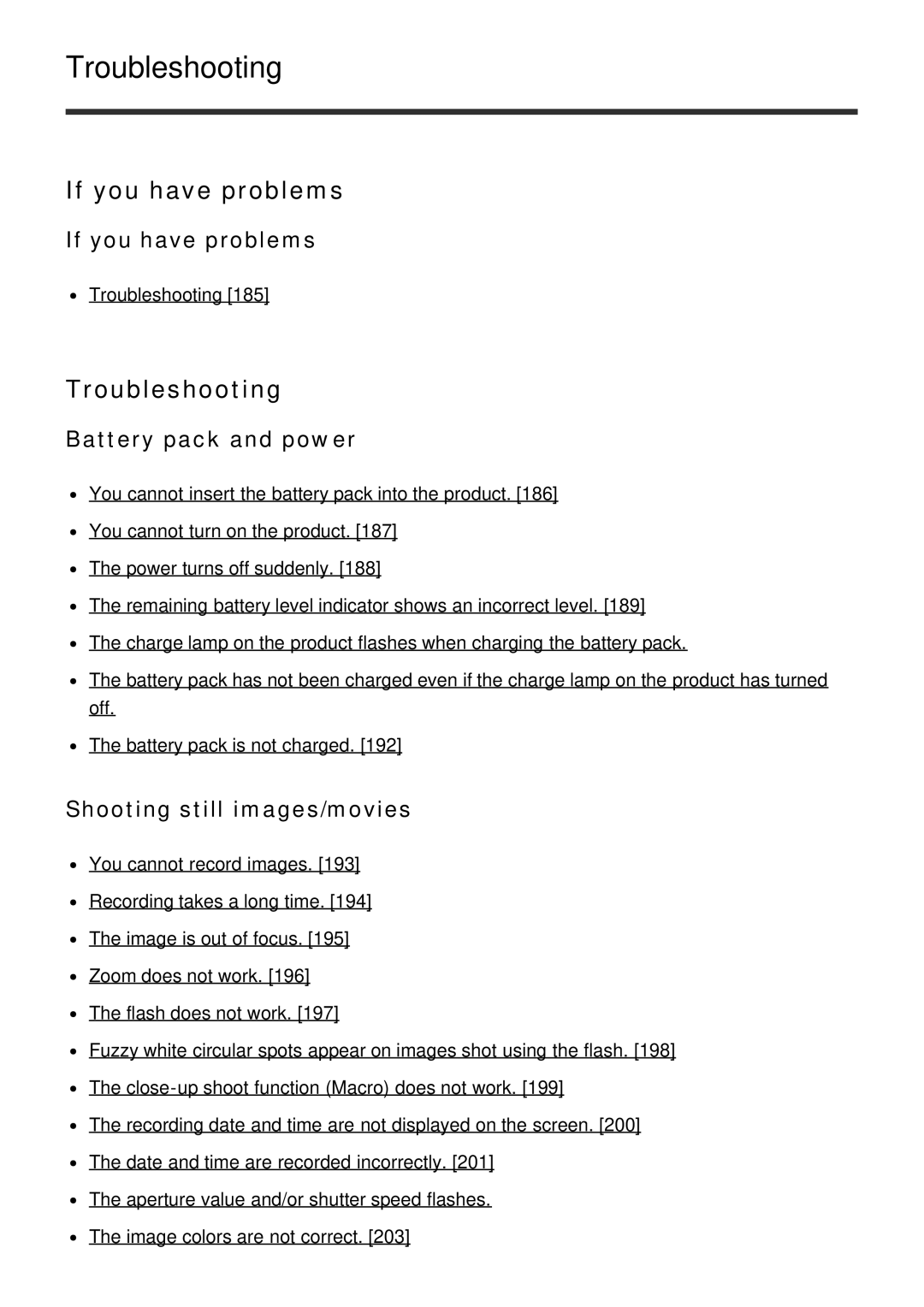 Sony DSC-HX60V manual Troubleshooting, If you have problems, Battery pack and power 