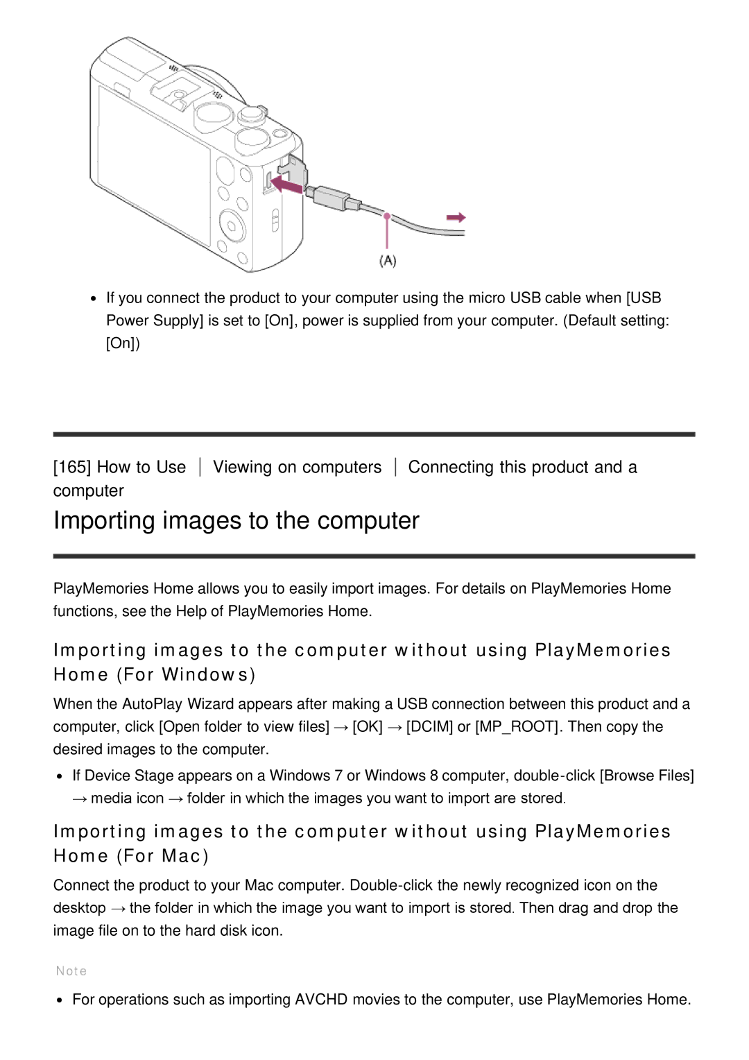 Sony DSC-HX60V manual Importing images to the computer 