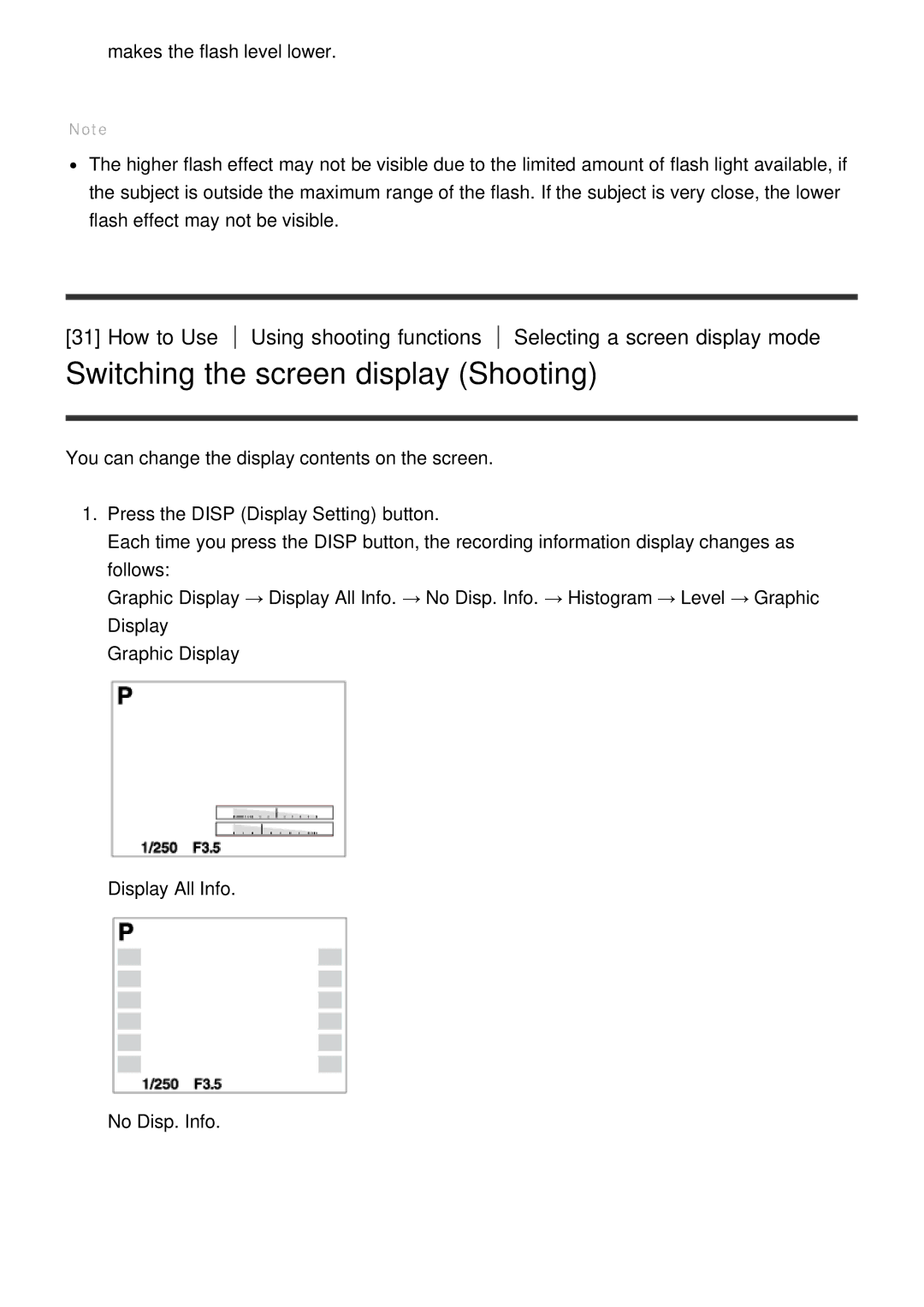 Sony DSC-HX60V manual Switching the screen display Shooting 