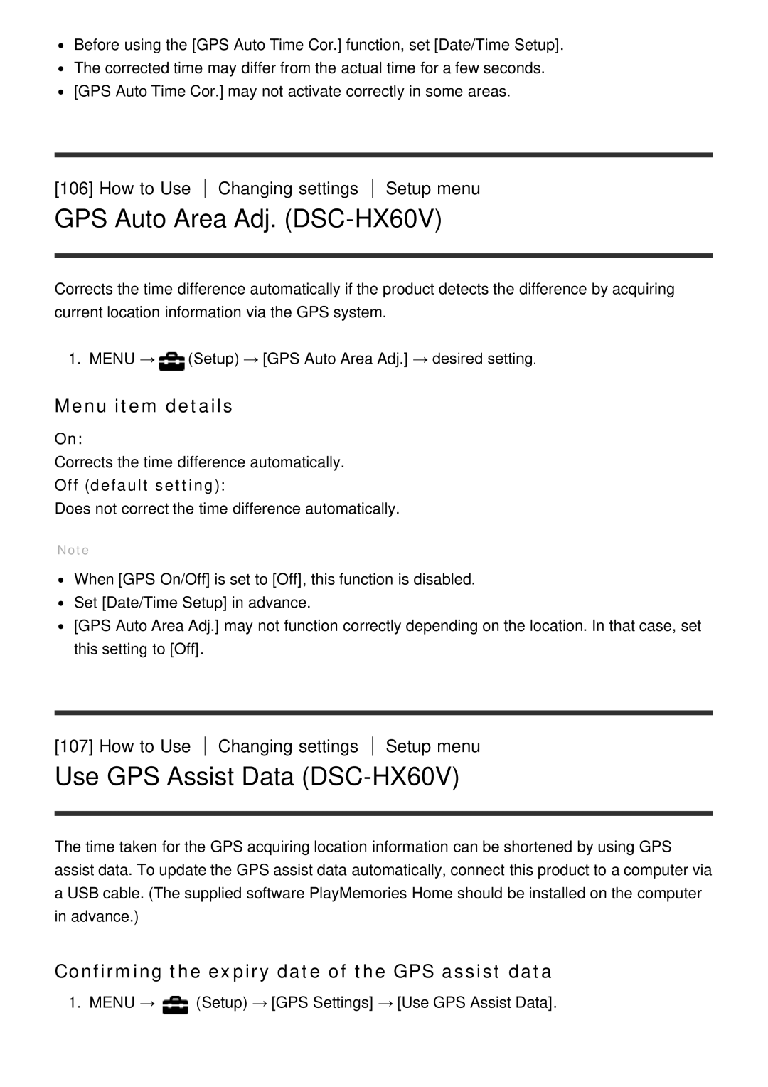 Sony GPS Auto Area Adj. DSC-HX60V, Use GPS Assist Data DSC-HX60V, Confirming the expiry date of the GPS assist data 