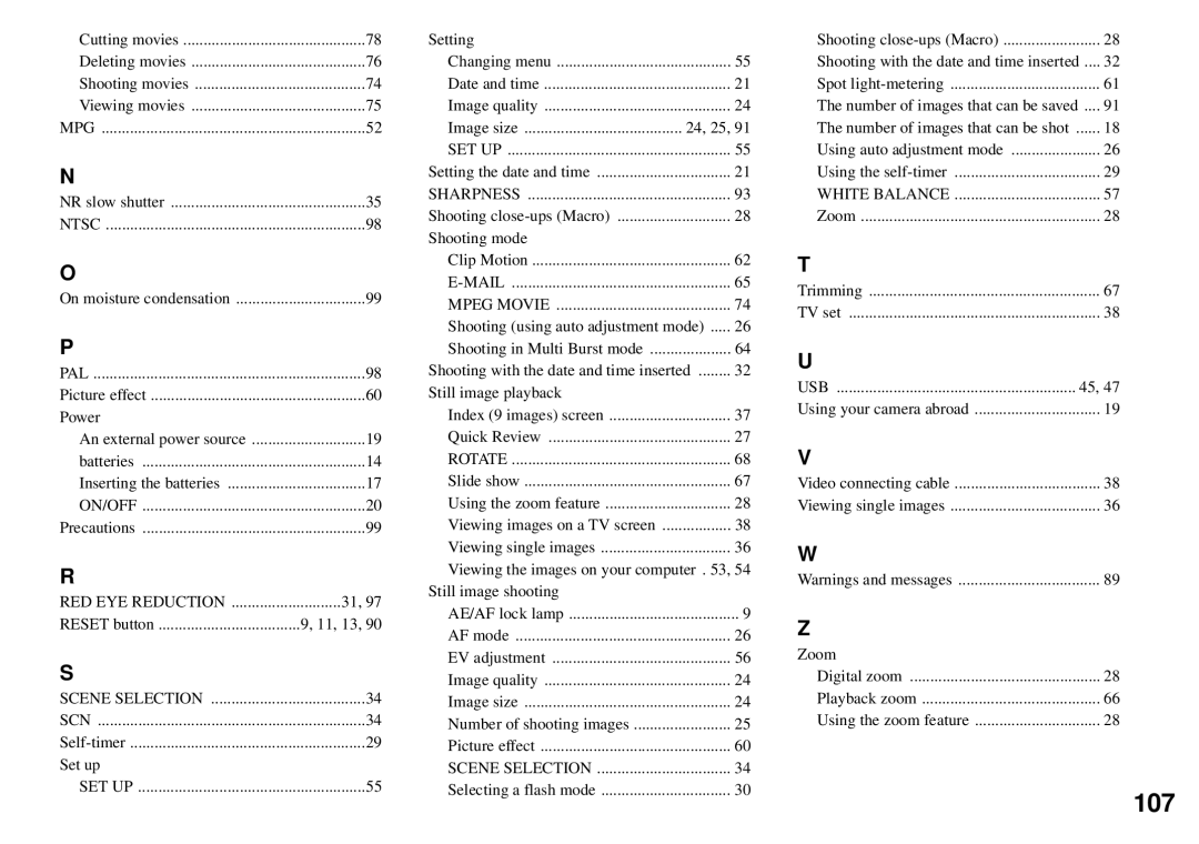 Sony DSC-P71, DSC-P31, DSC-P51 operating instructions 107 