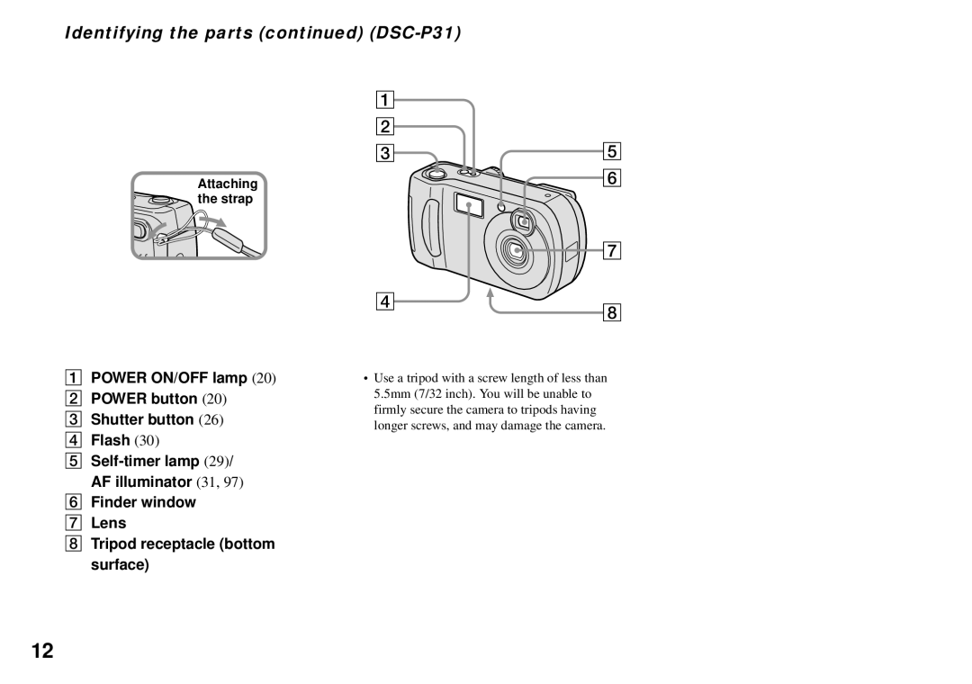 Sony DSC-P51, DSC-P71 operating instructions Identifying the parts DSC-P31 