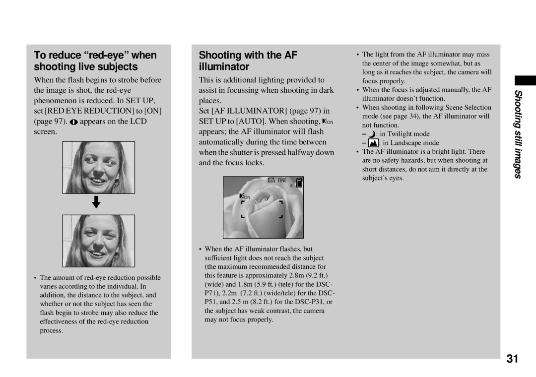 Sony DSC-P51 Shooting with the AF illuminator, To reduce red-eye when shooting live subjects, appears on the LCD screen 