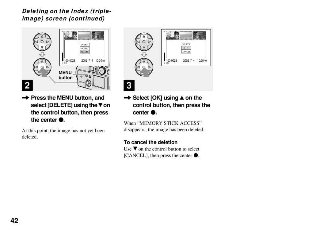 Sony DSC-P31, DSC-P51, DSC-P71 operating instructions At this point, the image has not yet been deleted 