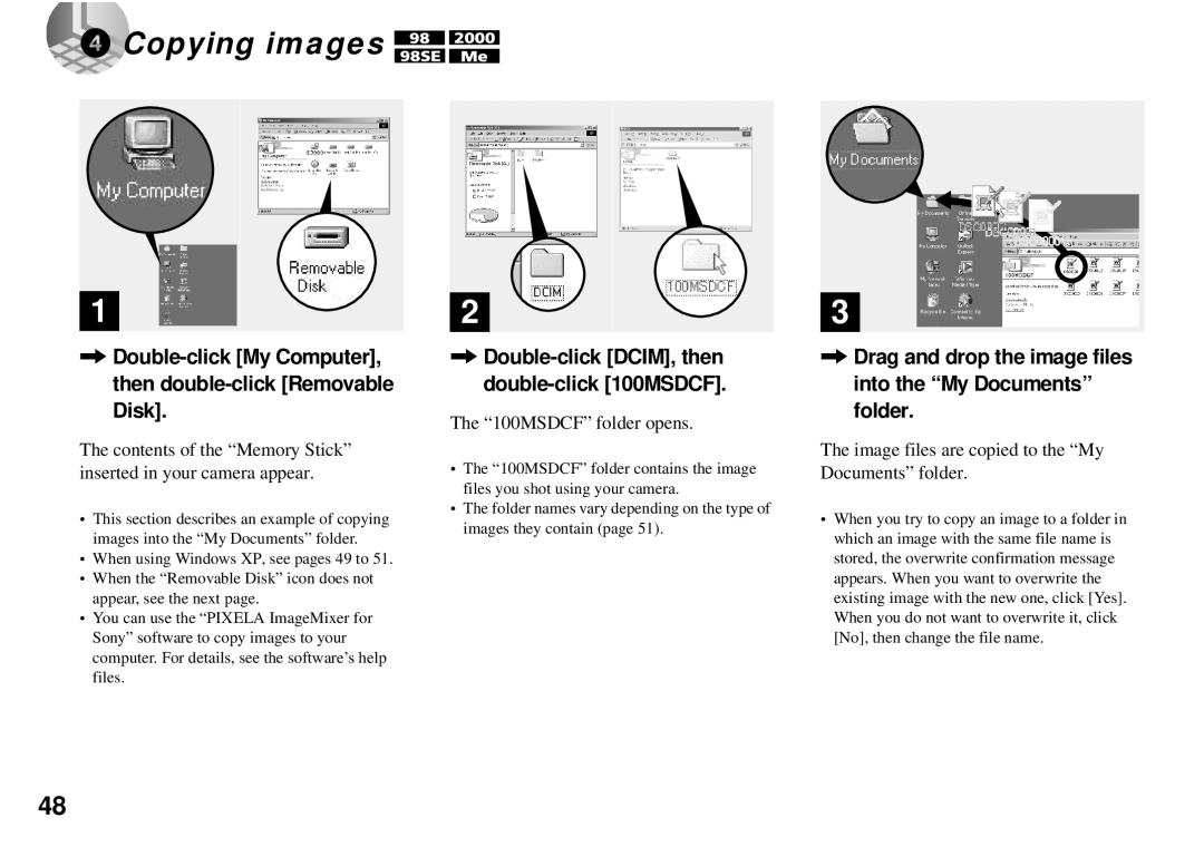 Sony DSC-P31, DSC-P51, DSC-P71 Copying images, Double-click My Computer, then double-click Removable Disk 