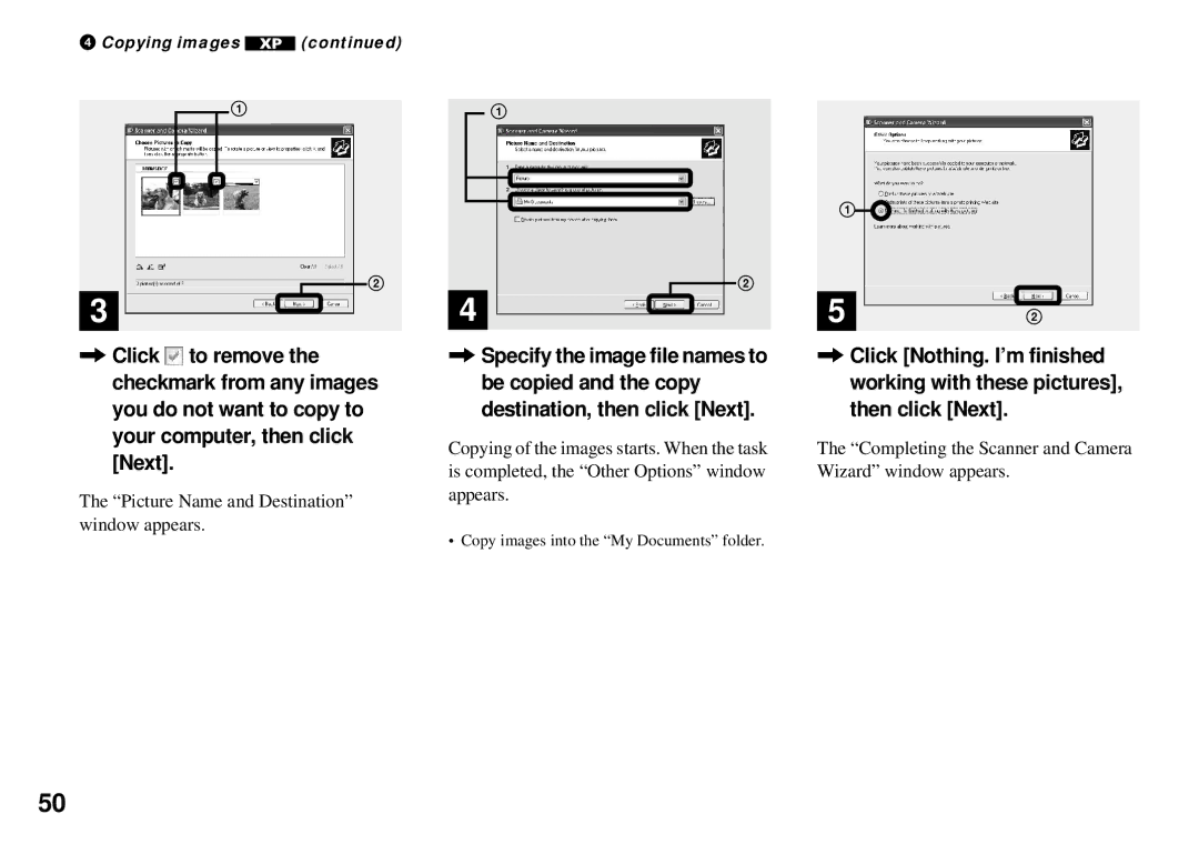 Sony DSC-P71, DSC-P31, DSC-P51 operating instructions Picture Name and Destination window appears 