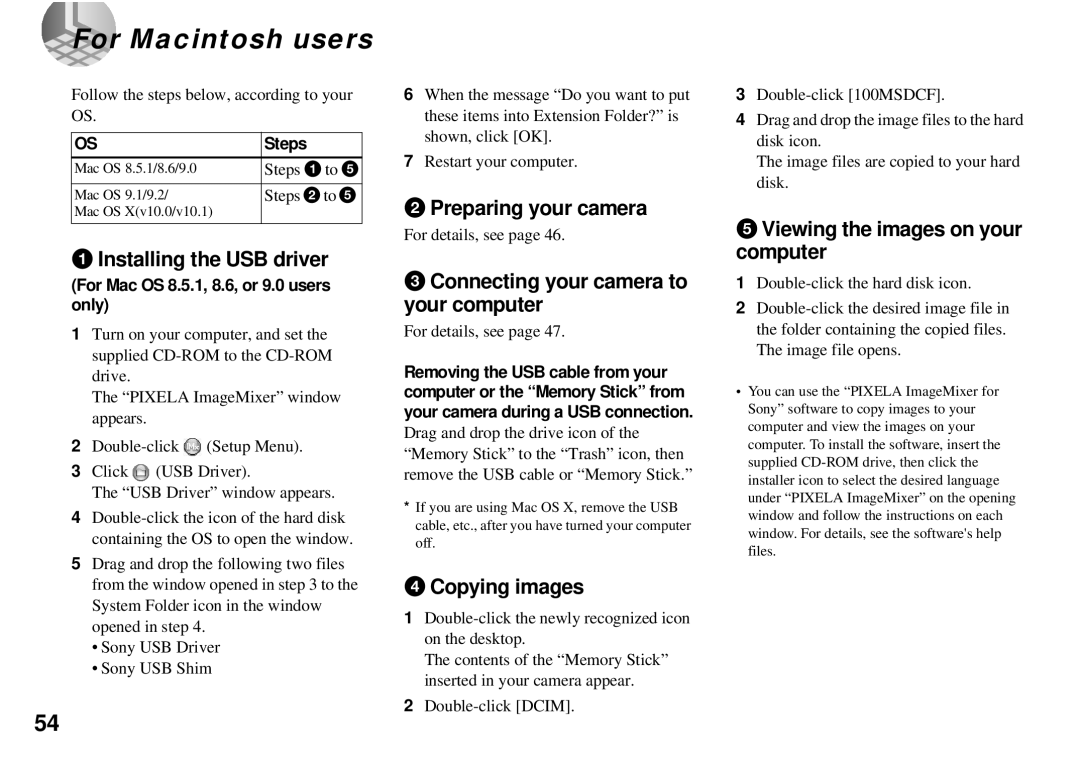 Sony DSC-P31, DSC-P51, DSC-P71 operating instructions For Macintosh users 