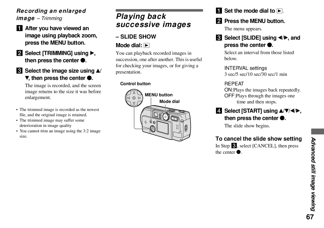 Sony DSC-P51, DSC-P31, DSC-P71 operating instructions Playing back successive images, Recording an enlarged 