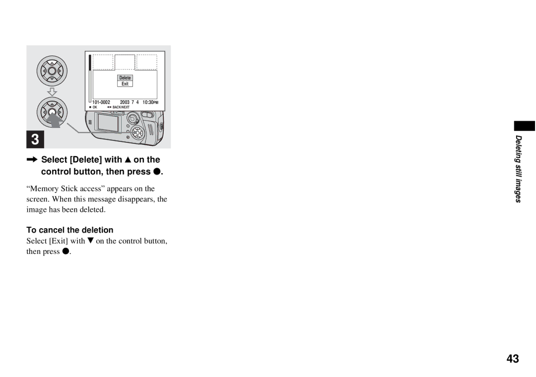 Sony DSC-P72, DSC-P32 operating instructions Deleting still images 