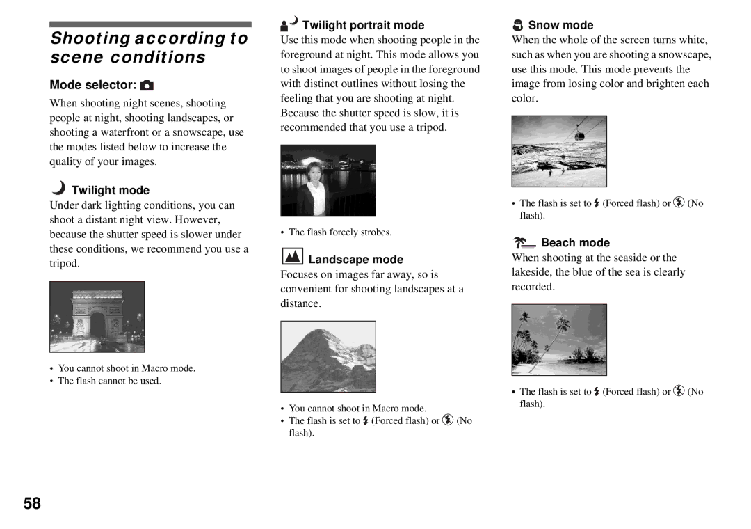 Sony DSC-P32, DSC-P72 operating instructions Shooting according to scene conditions, Twilight portrait mode 