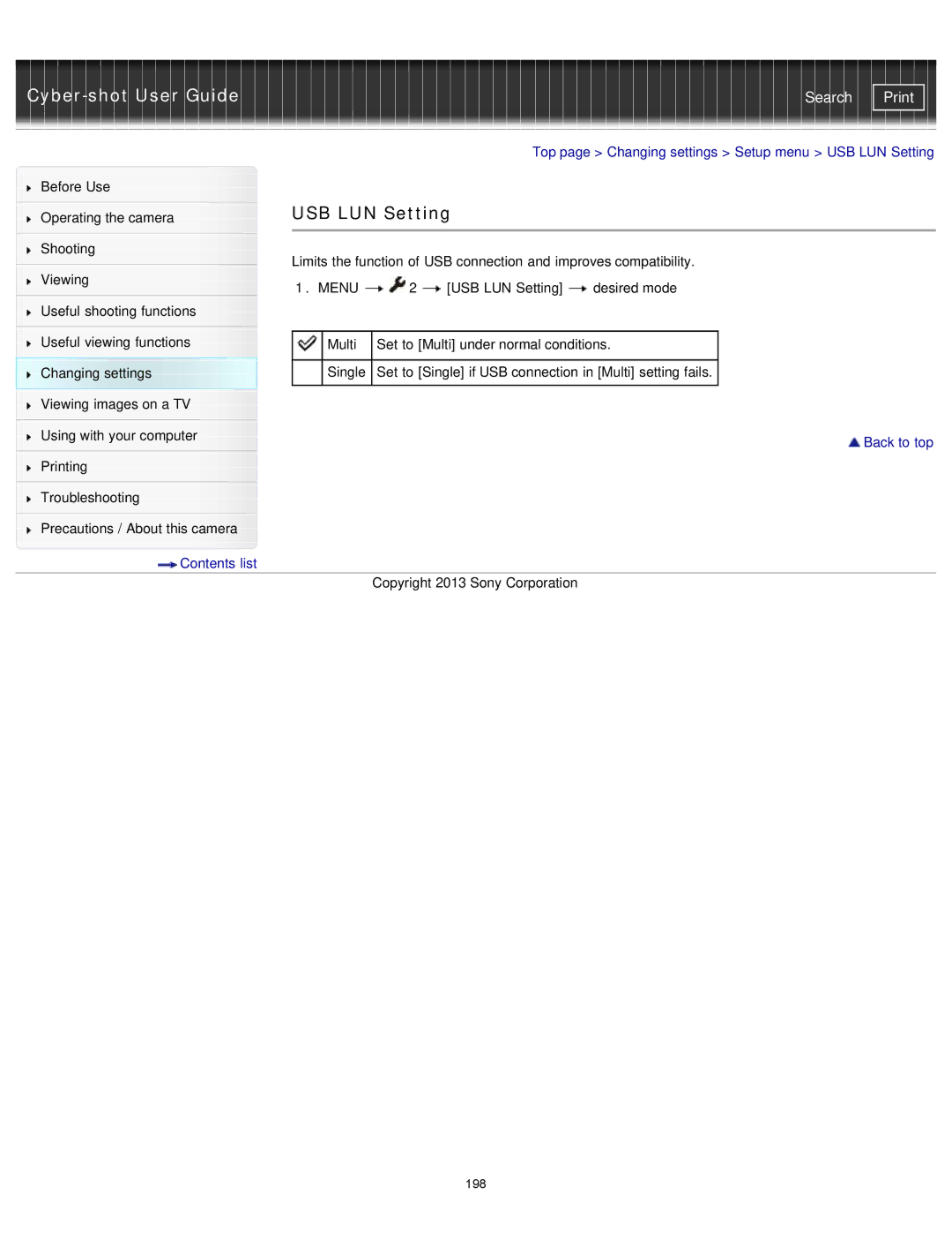 Sony DSCRX100M2/B, DSC-RX100M2/B manual USB LUN Setting 