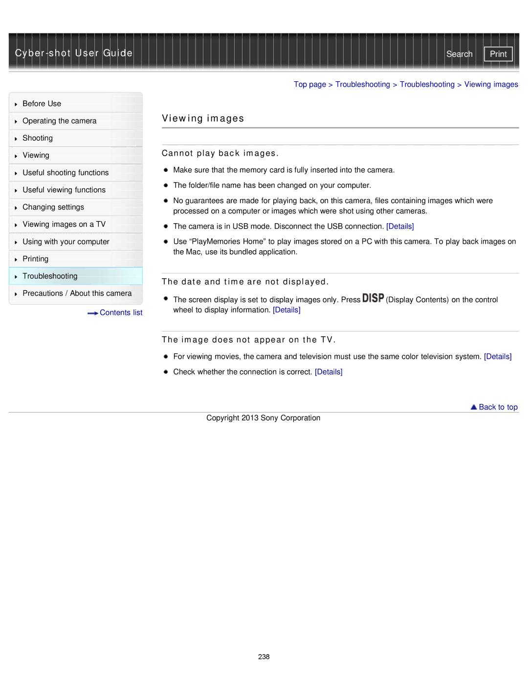 Sony DSCRX100M2/B, DSC-RX100M2/B manual Viewing images, Cannot play back images, Date and time are not displayed 