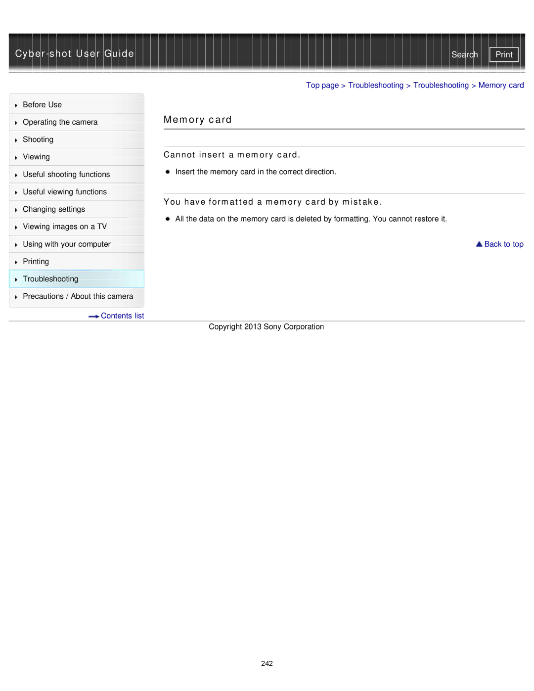 Sony DSC-RX100M2/B, DSCRX100M2/B Memory card, Cannot insert a memory card, You have formatted a memory card by mistake 