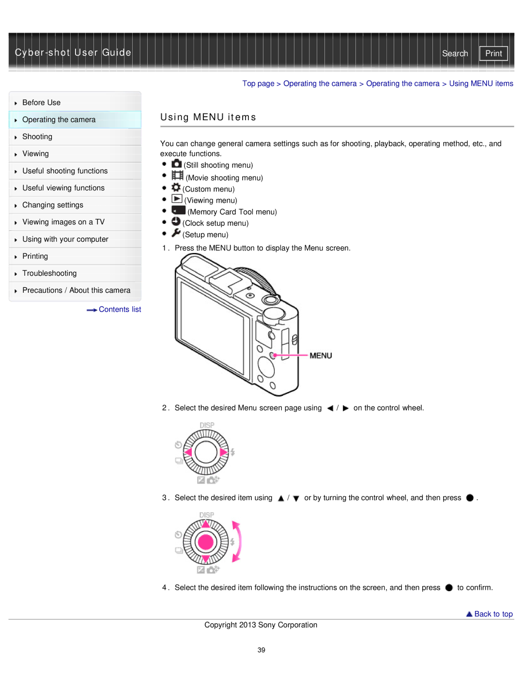 Sony DSCRX100M2/B, DSC-RX100M2/B manual Using Menu items 