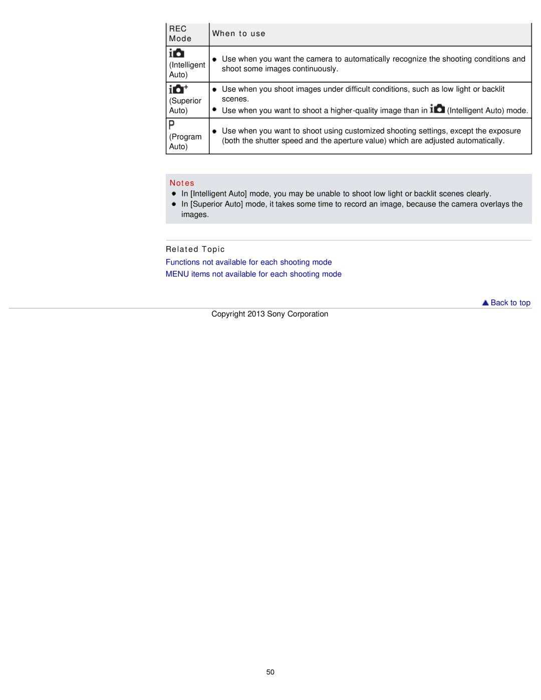 Sony DSC-RX100M2/B, DSCRX100M2/B manual Rec, When to use Mode 