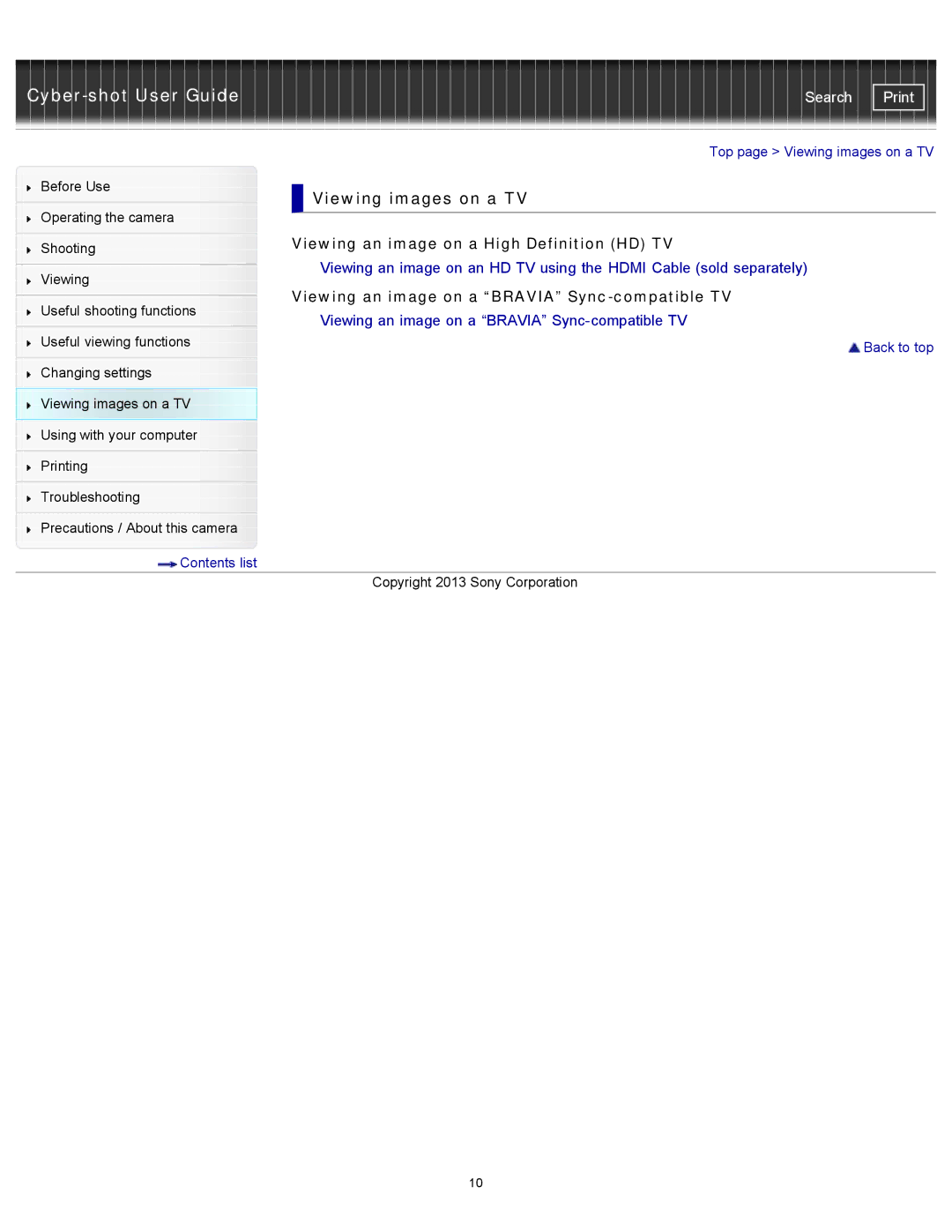 Sony DSC-RX100M2 manual Viewing images on a TV, Viewing an image on a High Definition HD TV 