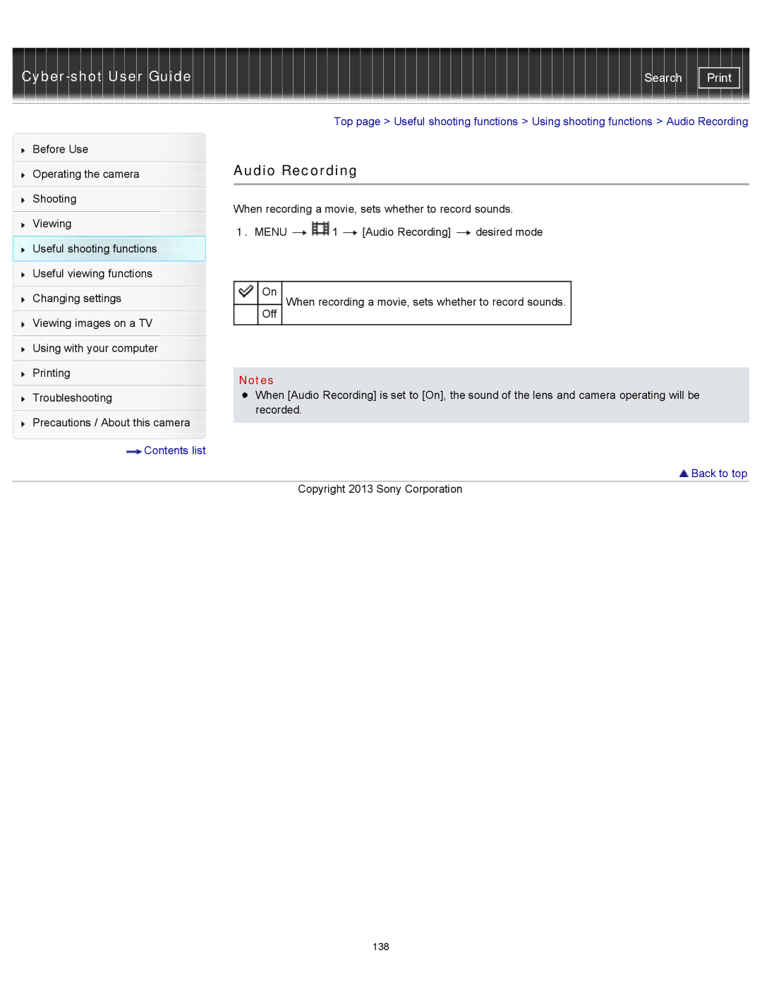 Sony DSC-RX100M2 manual Audio Recording 