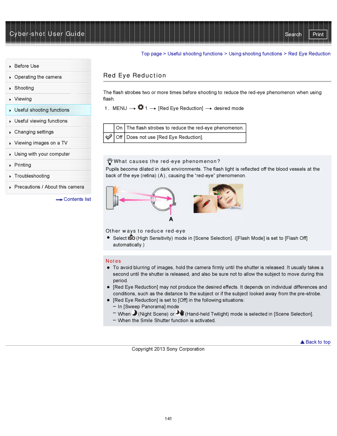 Sony DSC-RX100M2 manual Red Eye Reduction, What causes the red-eye phenomenon?, Other ways to reduce red-eye 