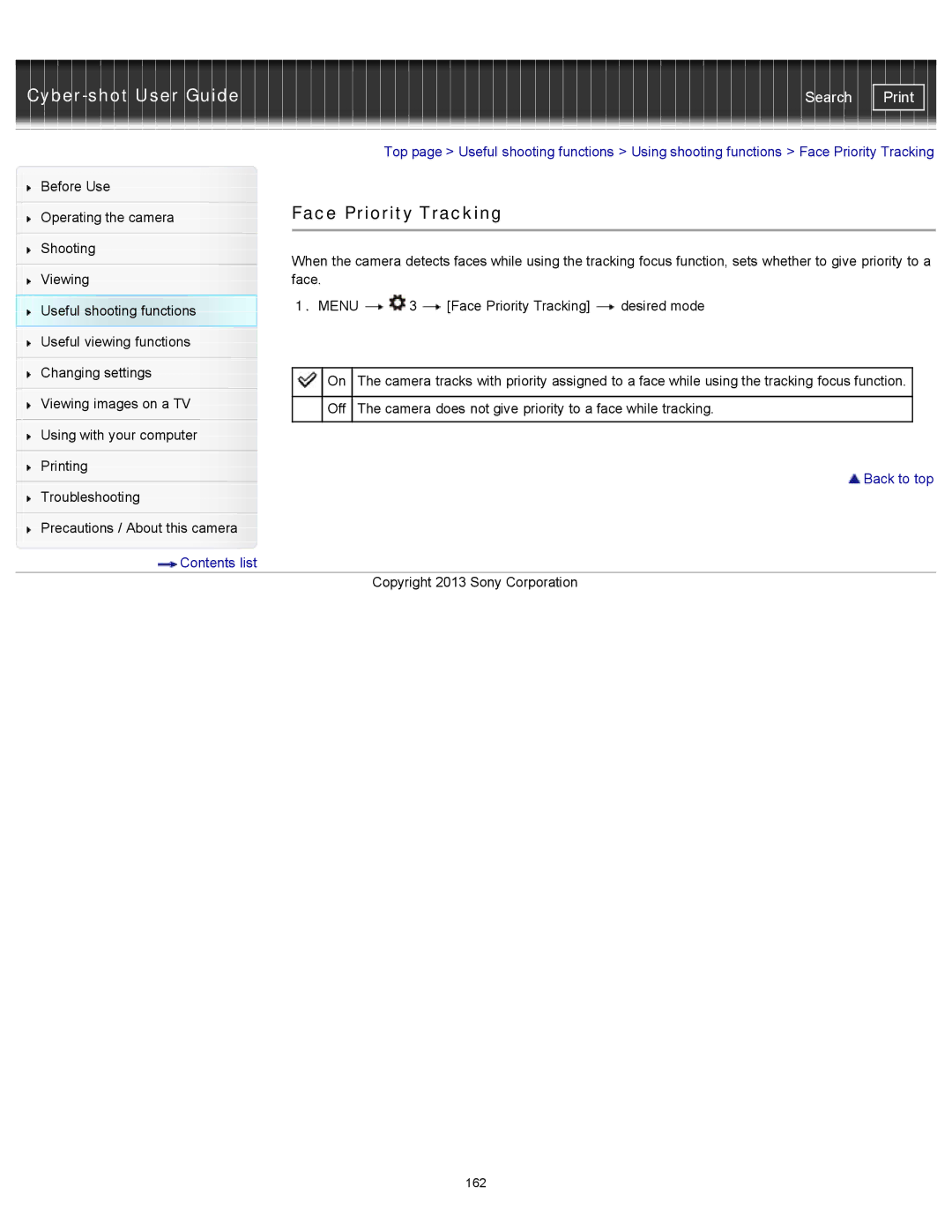 Sony DSC-RX100M2 manual Face Priority Tracking 