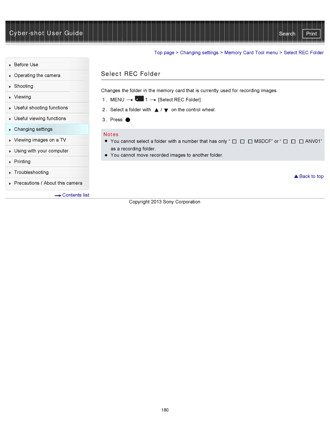 Sony DSC-RX100M2 manual Select REC Folder 