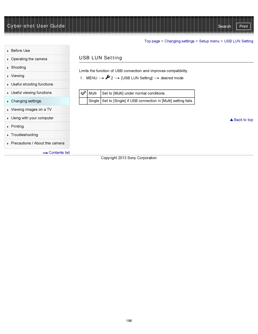 Sony DSC-RX100M2 manual USB LUN Setting 