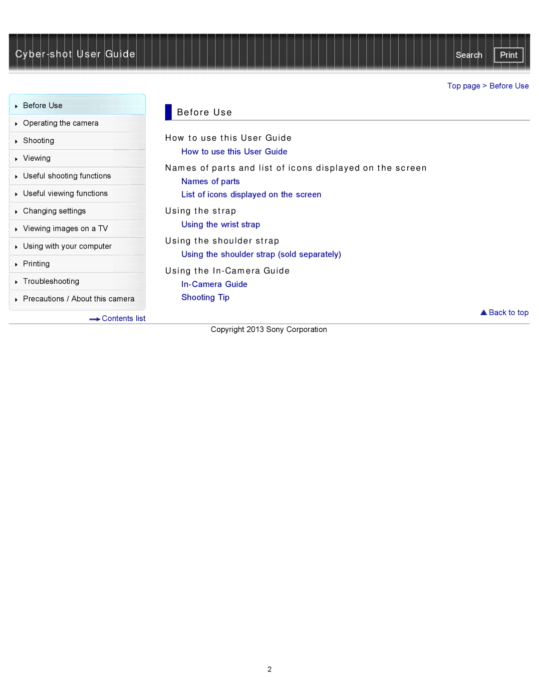 Sony DSC-RX100M2 manual Before Use, How to use this User Guide, Using the strap, Using the shoulder strap 