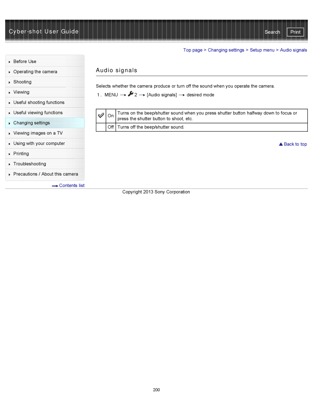 Sony DSC-RX100M2 manual Audio signals 