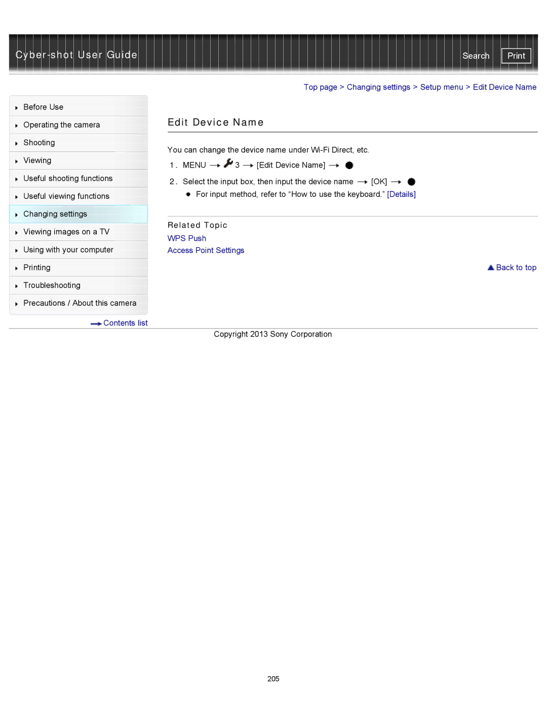 Sony DSC-RX100M2 manual Edit Device Name 