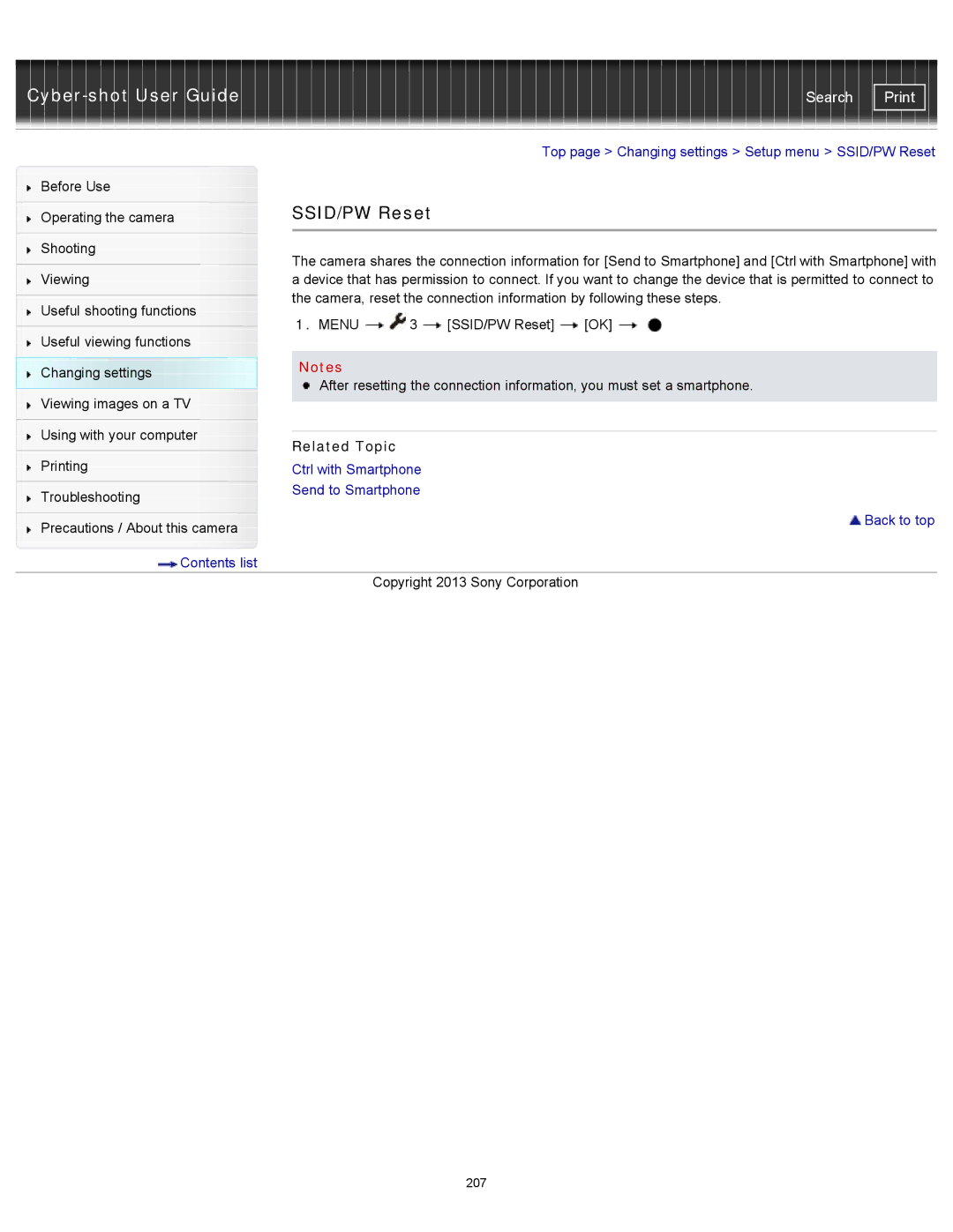 Sony DSC-RX100M2 manual SSID/PW Reset 