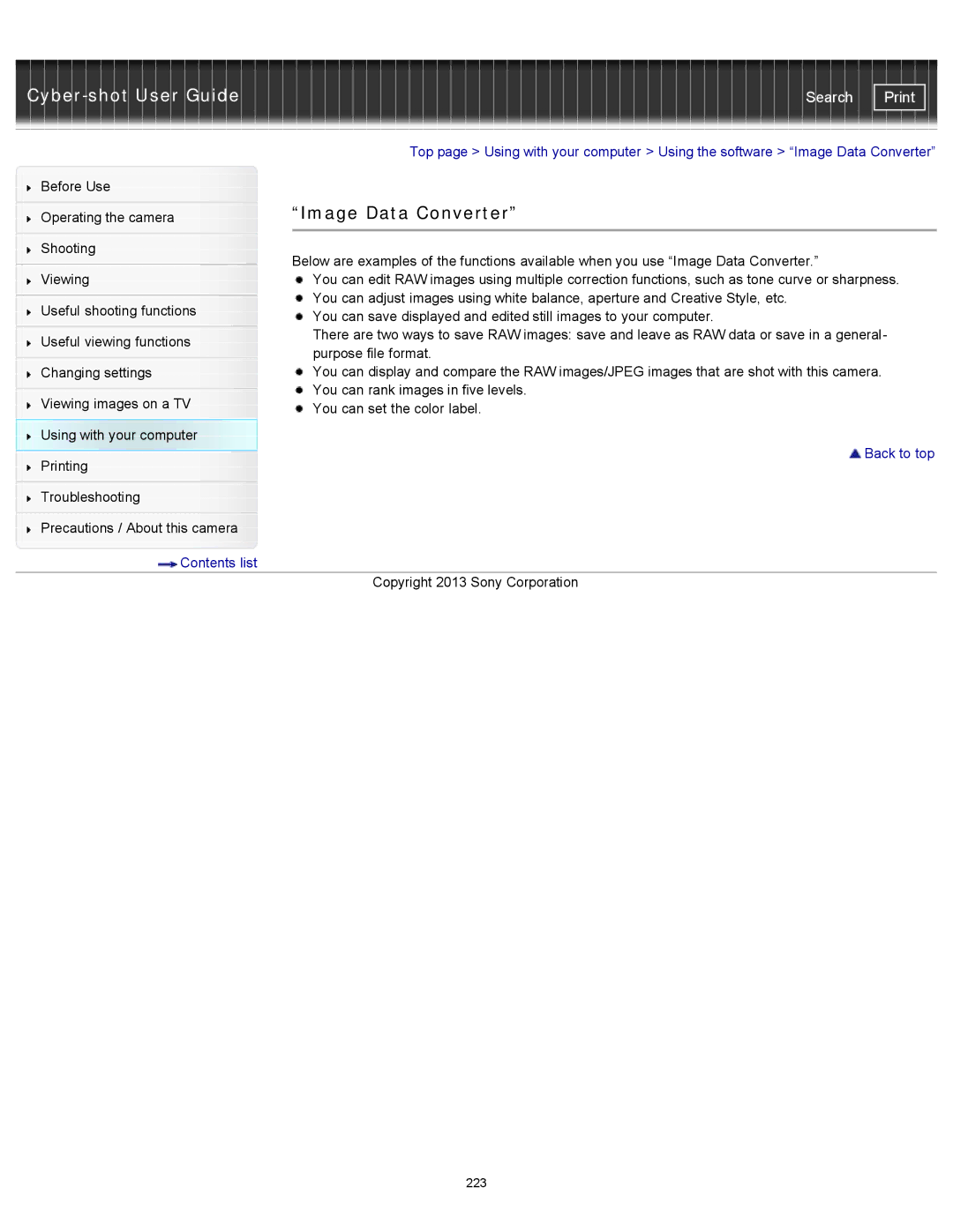 Sony DSC-RX100M2 manual Image Data Converter 