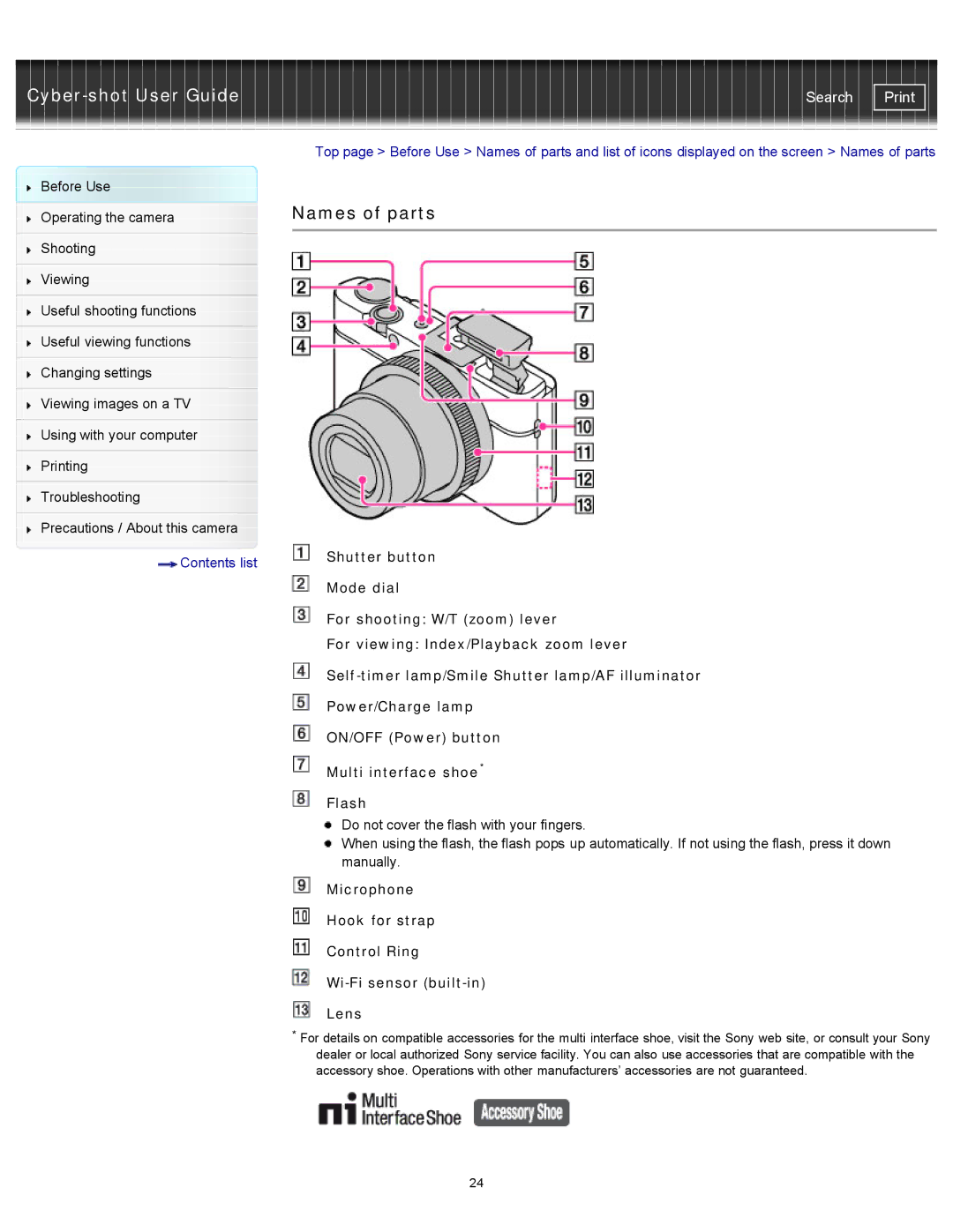 Sony DSC-RX100M2 manual Names of parts 