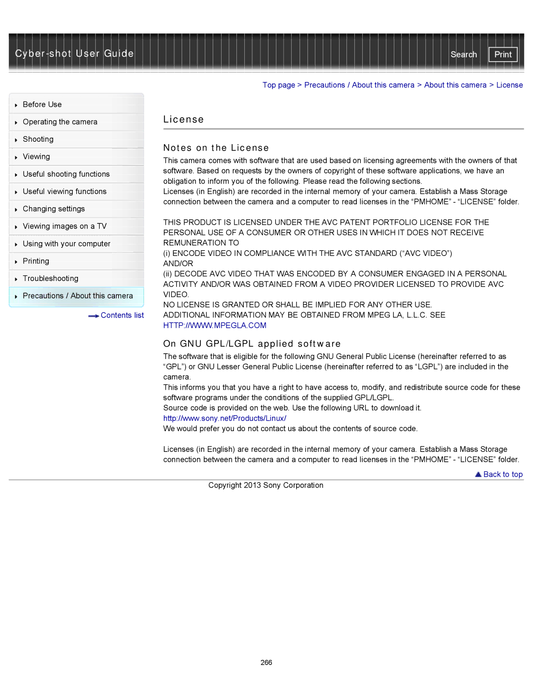 Sony DSC-RX100M2 manual License, On GNU GPL/LGPL applied software 