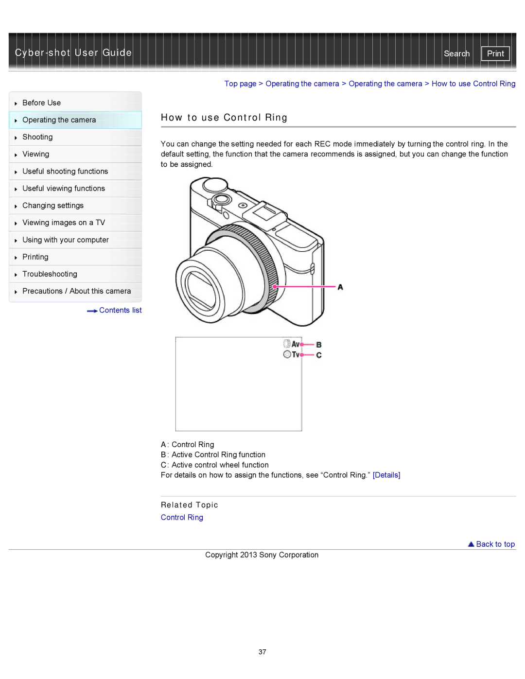 Sony DSC-RX100M2 manual How to use Control Ring 