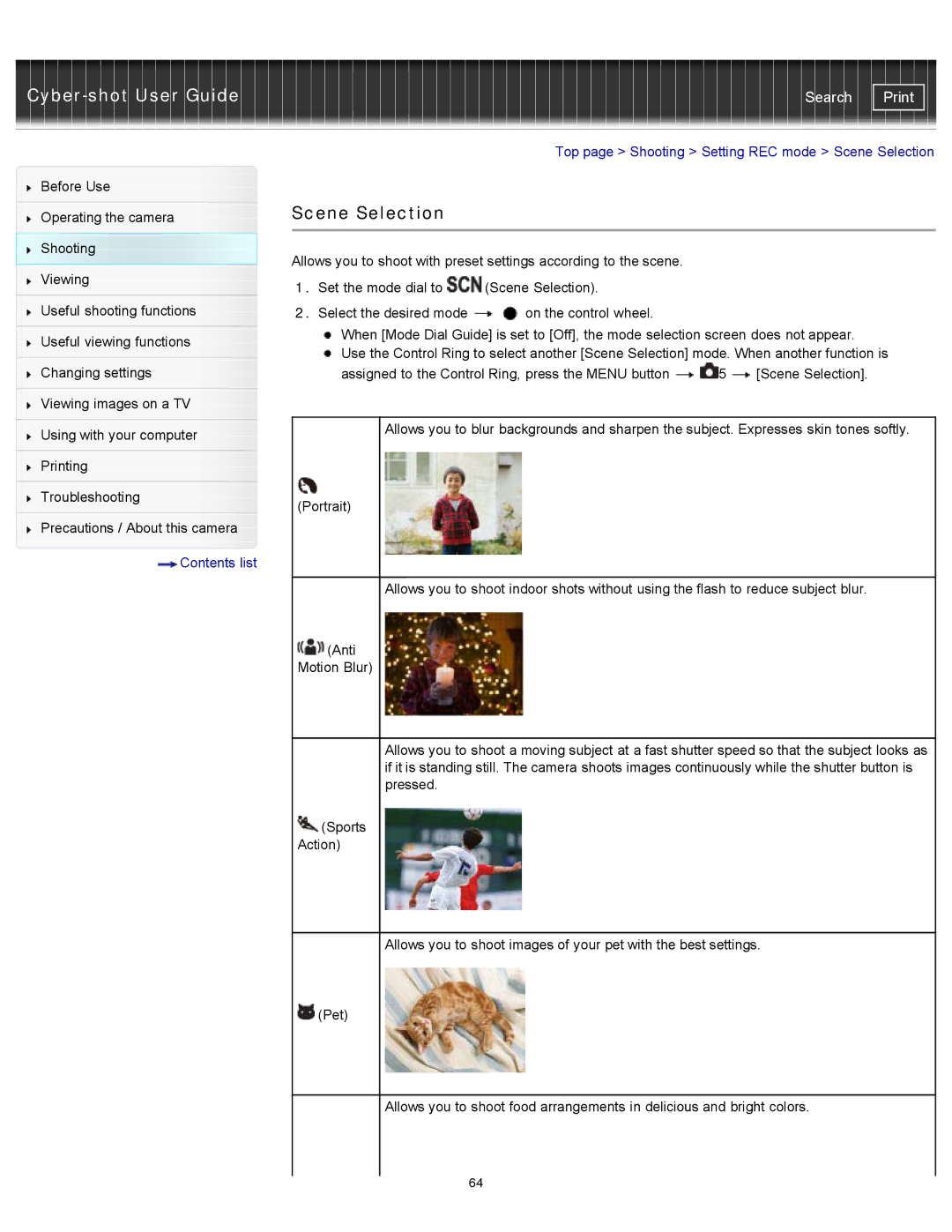 Sony DSC-RX100M2 manual Scene Selection 