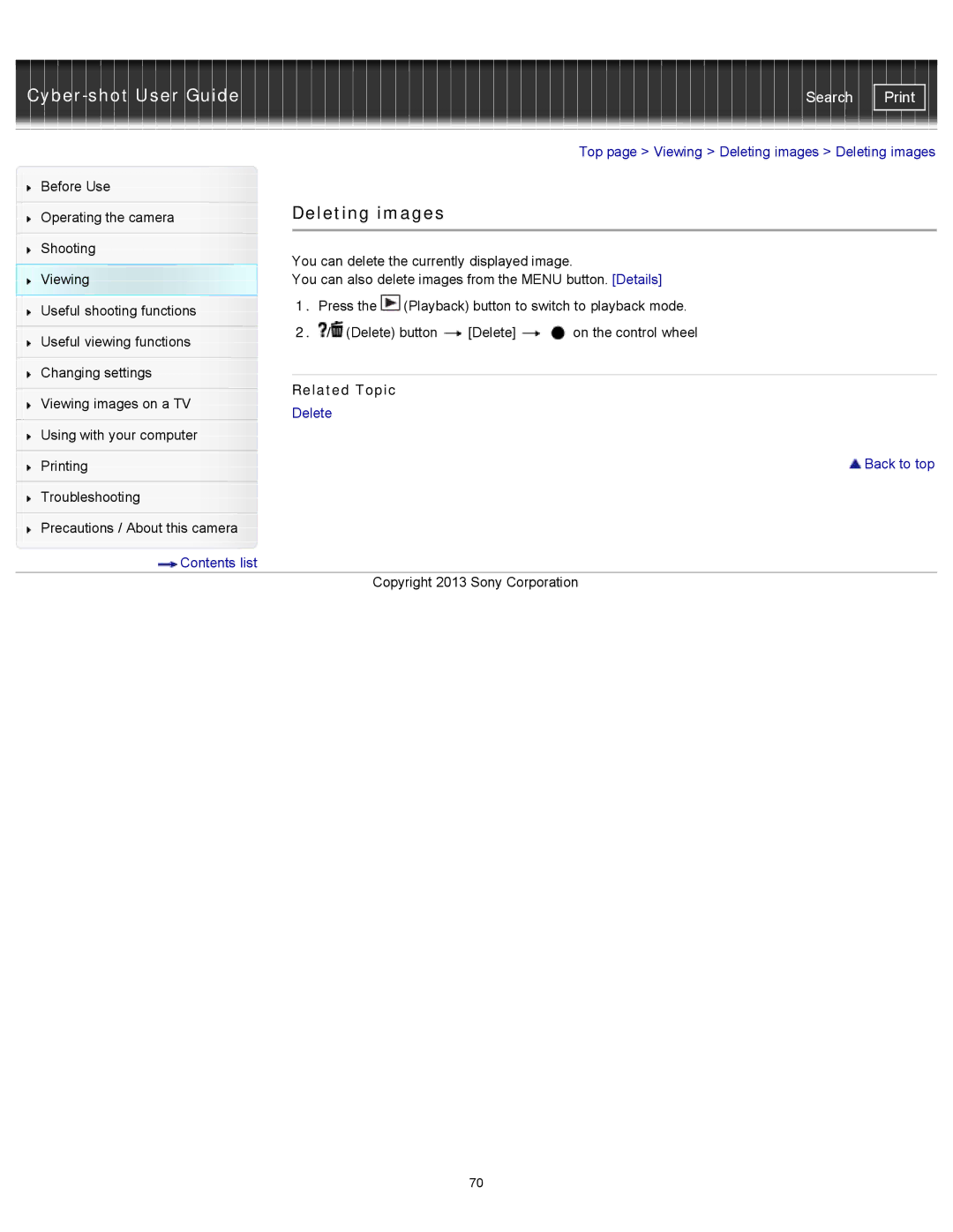 Sony DSC-RX100M2 manual Deleting images 