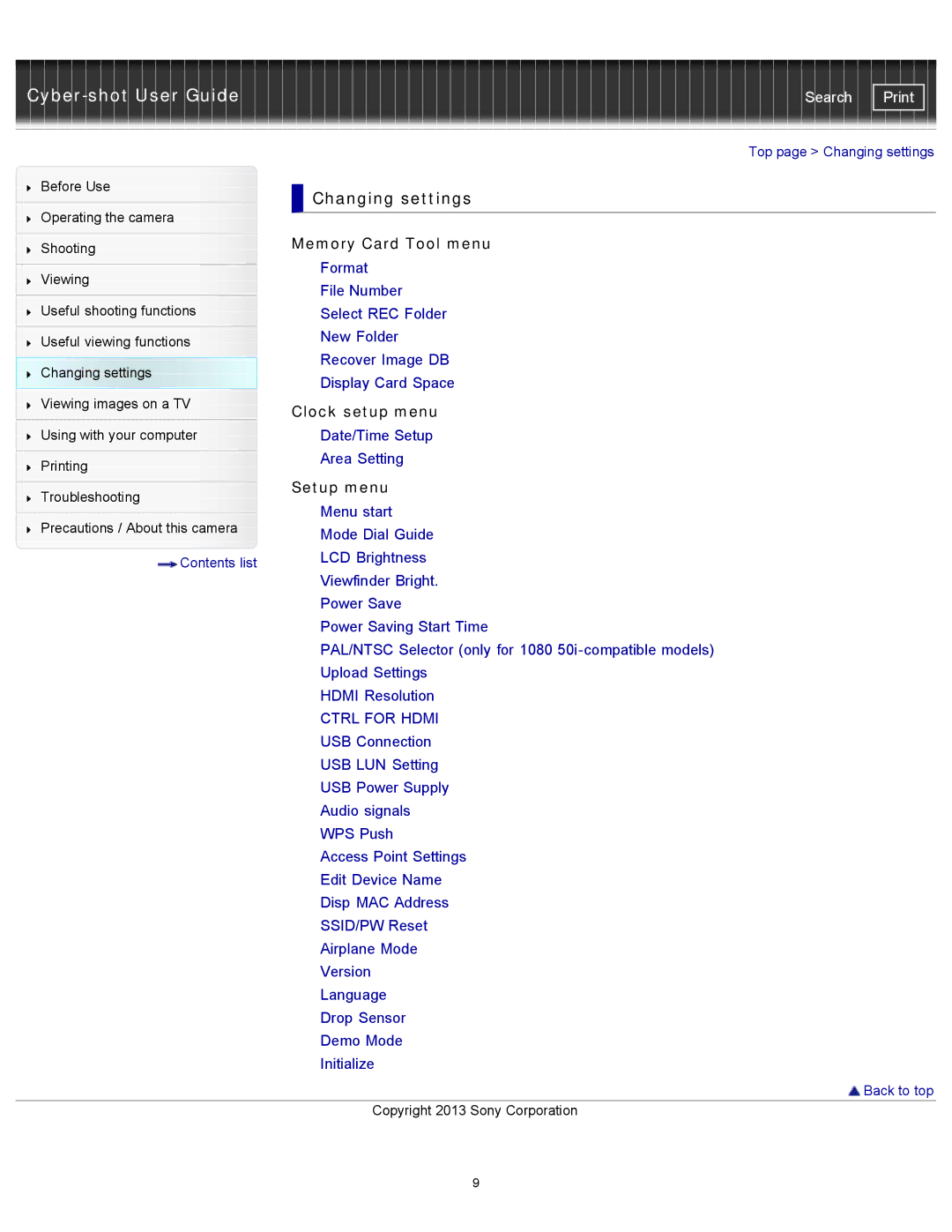 Sony DSC-RX100M2 manual Changing settings 