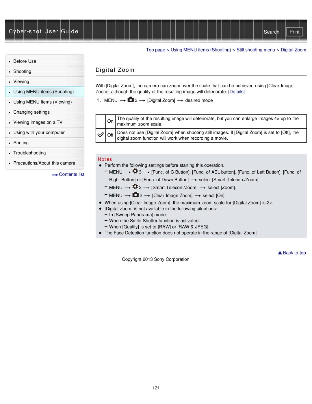 Sony DSC-RX1/RX1R manual Digital Zoom 